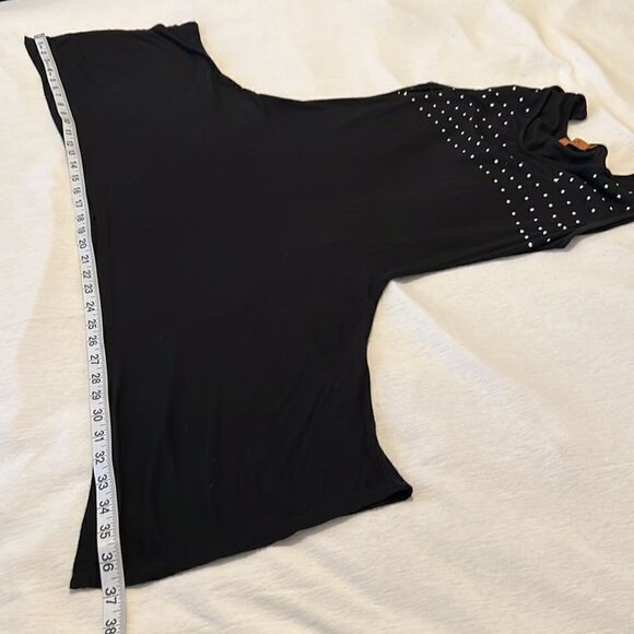 Bellini size S black tunic with silver embellishments drapey shark bit hem EUC - Picture 6 of 7